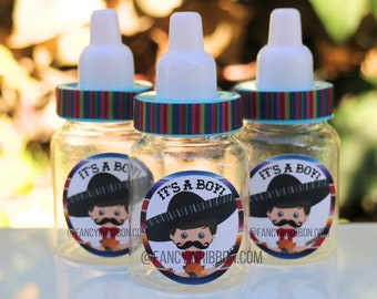 12 Mini Mexican Fiesta Baby Boy Its A Boy Themed Baby Shower Party Favors Bottles - Baby Shower Games - Party Decorations