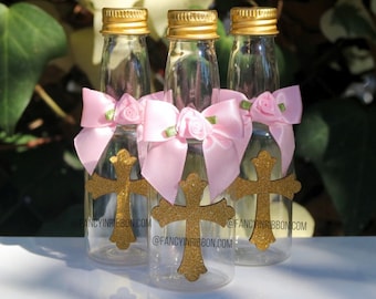 12 Gold Glittered Cross Pink - Bautismo/Baptism - First Communion/primera comunión - party favors