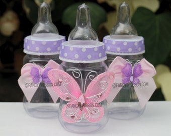 12 Butterfly Lavender & Pink Themed Baby Shower Party Favor Bottles - Baby Shower Games - Party Decorations