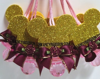 12 Baby Pink, Burgundy & Gold Princess Themed Baby Shower Pacifier Necklaces - Baby Shower Games - Party Decorations