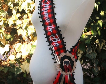 Mama to be Rustic Lumber Jack Buffalo Oh Deer Buffalo Plaid Bear Maternity Sash Bear Maternity Sash Buffalo Plaid Bear Sash Red Black Khaki