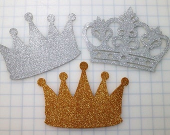 10 gold silver prince crown glitter foam cutout - party decorations - baby shower