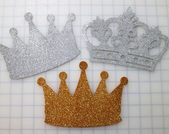 10 gold silver prince crown glitter foam cutout - party decorations - baby shower