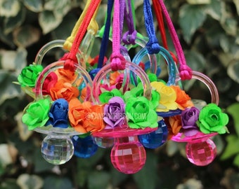 12 Fiesta Mexican Floral Baby Girl Themed Baby Shower Pacifier Necklaces - Baby Shower Games - Party Decorations - Party Games