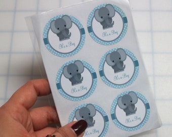 24 Baby Blue Elephant "It's a Boy" Baby Shower Stickers
