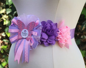 Butterfly Baby Shower Mommy to Be Corsage pin in Pink and Lavender Baby Shower Sash, Butterfly Mom to Be Sash, Pink and Purple Sash