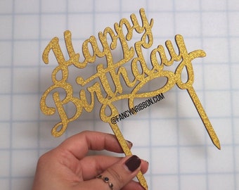 Gold Happy Birthday Cake Topper