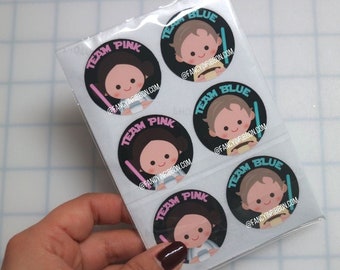 24  Gender Reveal "Team Pink" "Team Blue" Baby Shower Stickers princess or prince