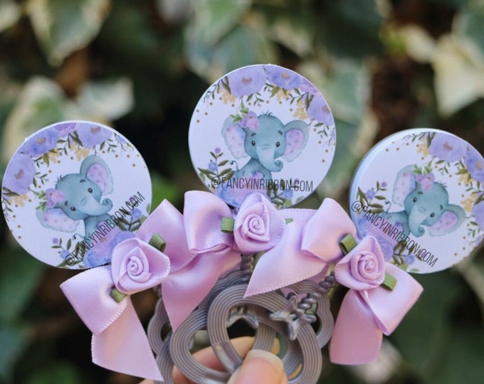 Featured listing image: 12 Lavender & Gray Floral Elephant Baby Shower Guest Pins - baby shower rattles - Guest Pins - Guest Favors - Grandparent Pins