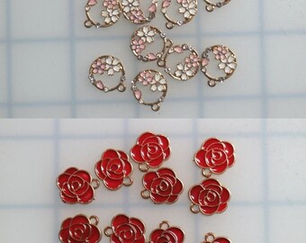10pc red rose pink flower charm - Character - Supplies - Embellishment - jewelry Supply - Brooches -