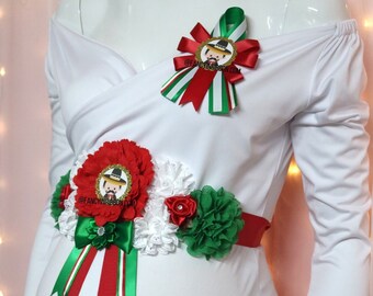 Fiesta Mexicana Mariachi Baby Boy Baby Shower Themed Mommy To Be Baby Shower Corsage Maternity Floral Sash baby - Mexican Flag