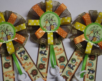 Safari Jungle Animals Baby Shower Guest Pins - Grandma to be - Sister to be