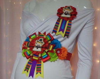 Fiesta Mexicana Mariachi Baby Boy Themed Mommy To Be Baby Shower Corsage Floral Sash
