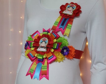 Fiesta Mexicana Baby Girl Themed Mommy To Be Baby Shower Corsage Floral Sash