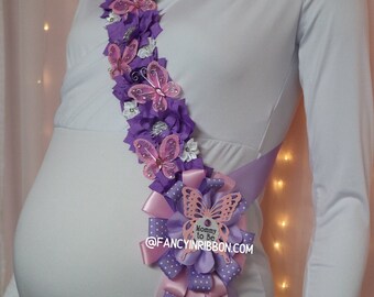 Butterfly Pink & Lavender Baby Shower Mommy to be Flower Maternity Sash