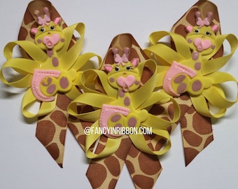 Baby Giraffe in Pink and Yellow Baby Shower Guest Pins- Safari baby shower