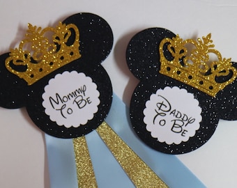 Baby Blue & Gold Prince Mouse Baby Shower Mommy to Be Corsage Pin