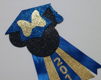 Mouse Bow Blue Gold Graduation Corsage - Class of 2020- Graduation Pin - Graduation Corsage - Graduation Gift