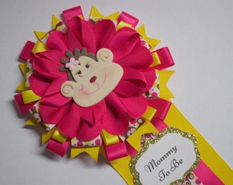 Pink & Yellow Monkey Theme Baby Shower Mommy to Be Corsage