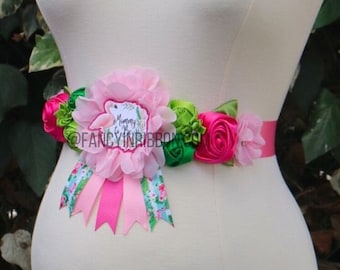 Tropical flamingo baby shower sash girl maternity belt summer baby shower girl pineapple sash mommy to be baby shower decorations