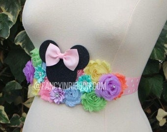Pastel Bow Mouse Baby Pink lavender blue babyland Baby Shower Mommy Floral Maternity belly Sash