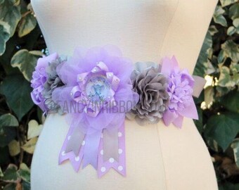 Gray & Purple Lavender Baby Girl Elephant Baby Shower Mommy to Be Floral Maternity belly sash