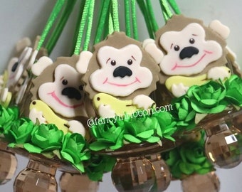 12 Monkey Green Brown Safari Jungle Animal Baby Shower Pacifier Necklaces - Baby Shower Games - Party Decorations