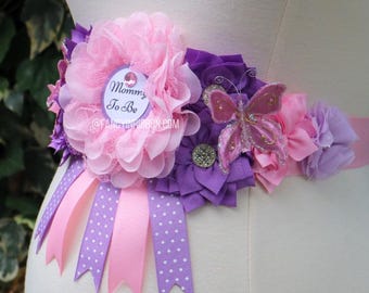 Butterfly Baby Shower Mommy to Be in Pink and Lavender Baby Shower Sash, Butterfly Mom to Be Sash, Pink and Purple Sash