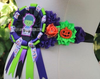 Halloween baby monster Frankenstein little monster Baby Shower mommy to be Themed ribbon corsage pin