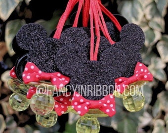 12 Red Yellow Bowtie Mouse Themed Baby Shower Pacifier Necklaces - Baby Shower Games - Party Decorations