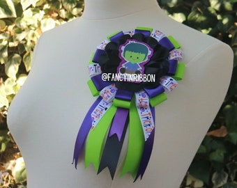 Halloween baby monster frankenstein Baby Shower mommy to be Themed ribbon corsage pin