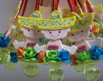 12 Fiesta Mexican Baby Boy Themed Baby Shower Pacifier Necklaces - Baby Shower Games - Party Decorations