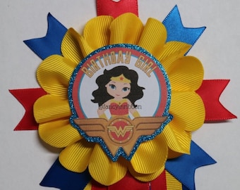 Superhero girl Birthday Pin - Birthday Corsage - Birthday Girl - Birthday Gift - Superhero Pin - Superhero Party - Superhero  wonder woman