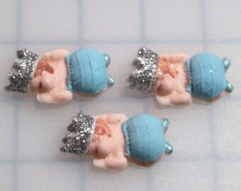 12 Silver and baby blue baby boy prince -  Baby Shower for Pacifier Necklaces / Party Decorations / Guest Pins