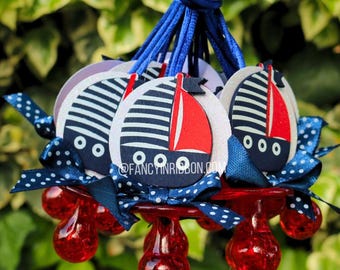 12 Ahoy Nautical Boat Ship Red White Royal Blue Baby Shower Pacifier Necklaces - party games