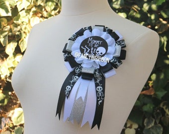 Halloween baby skeleton  Baby Shower mommy to be Themed ribbon corsage pin