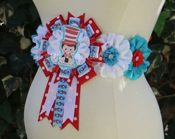 Blue Red Maternity Sash Cat Baby Shower Pregnancy Sash Blue Red Flower Sash Belt Mom to be Sash Belly Sash Belt