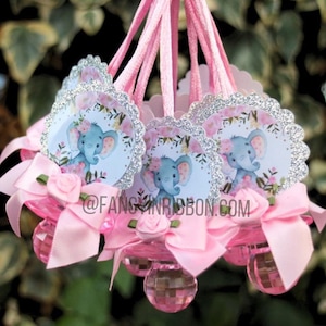 12 Elephant Baby Shower Pacifier Necklaces Gray - Pink Floral Baby Girl Elephant Baby Girl - Baby Shower Games Party Decorations