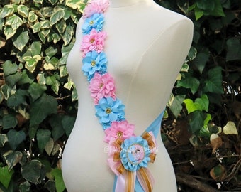 Gender Reveal Baby Shower Mommy to be floral maternity sash baby shower team boy team girl pink blue el senor or la senorita fiesta