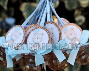 12 Baby Blue Teddy Bear Light brown Balloon Baby Boy Themed Baby Shower Pacifier Necklaces - Baby Shower Games - Party Decorations