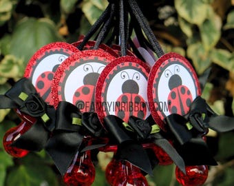 12 Ladybug Baby Shower Pacifier Necklaces - Red Black Baby Girl - Baby Shower Games - Party Decorations