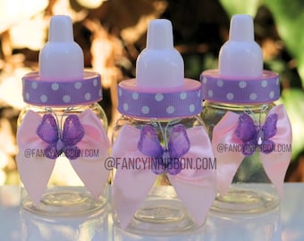 12 Mini Butterfly Lavender & Pink Themed Baby Shower Party Favor Bottles - Baby Shower Games - Party Decorations