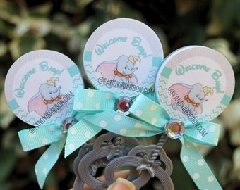 12 Gray Aqua Elephant Circus Dumbo Baby Shower Guest Pins - baby shower rattles - Guest Pins - Guest Favors - Grandparent Pins