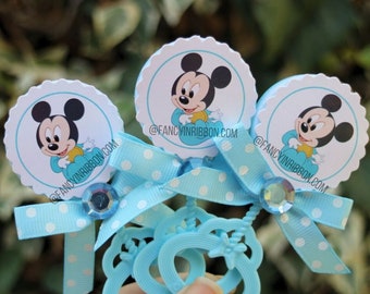 12 Baby Blue Themed Baby Shower Guest Pins -  baby shower rattles - Guest Favors - Grandparent Pins