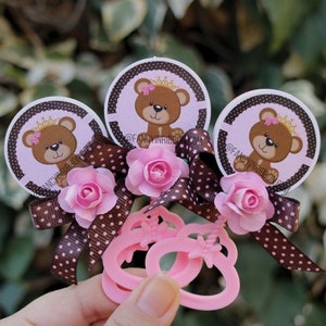 12 Baby Pink Teddy Bear Princess Baby Shower Guest Pins - baby shower rattles - Guest Pins - Guest Favors - Grandparent Pins