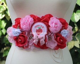Strawberry Baby Shower Mommy to be Sash, Spring Maternity Sash for Mommy to be, Red Pink Strawberry Baby Shower Sash sweet berry