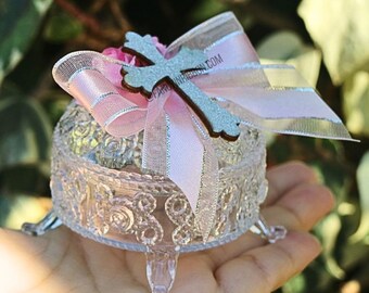 12 Silver Glittered Cross Pink - Bautismo/Baptism - First Communion/primera comunión - party favors