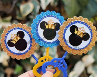 12 Prince Royal Blue Gold Crown  Themed Baby Shower Guest Pins -  baby shower rattles - Guest Favors - Grandparent Pins