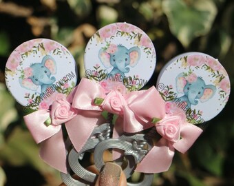 12 Pink & Gray Floral Elephant Baby Shower Guest Pins - baby shower rattles - Guest Pins - Guest Favors - Grandparent Pins