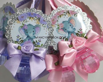 12 Elephant Baby Shower Pacifier Necklaces Lavender & Gray - Pink Floral Baby Girl Elephant Baby Girl - Baby Shower Games Party Decorations